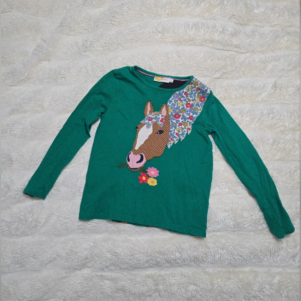 Mini Boden Front Back Horse Appliqué Long Sleeve Shirt